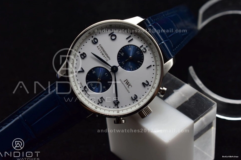 A Dial Chrono Blue Strap ZF Blue on Best 1:1 Portuguese Edition 1019 White SmartChoice Leather IW371620 0406